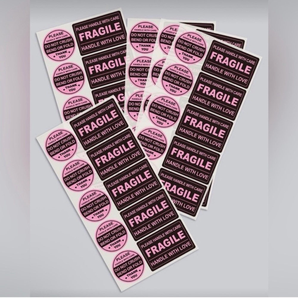 80 Pink and Black Fragile Stickers